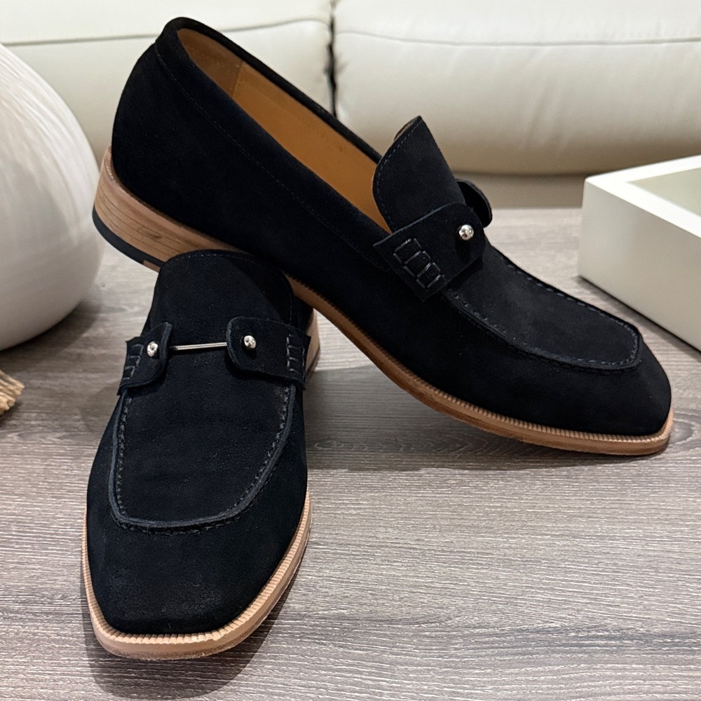 Christian Louboutin Black Suede Loafers with Tan Sole